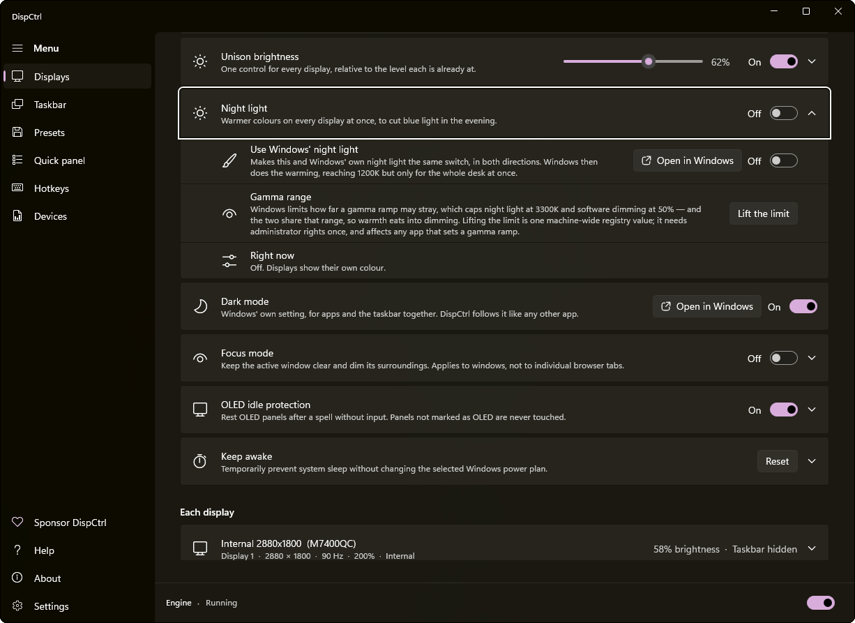 The DispCtrl window