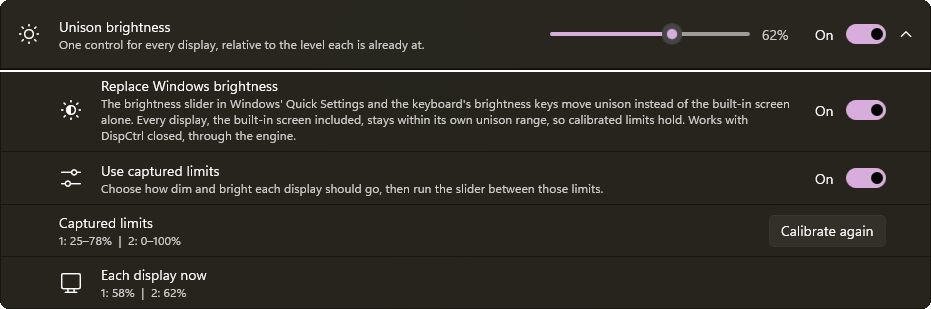 Unison brightness in DispCtrl